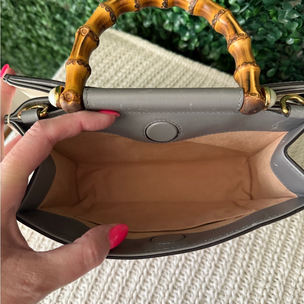 Gucci Mini Nymphaea Bamboo Top Handle Bag Gray Leather - Picture 9 of 15